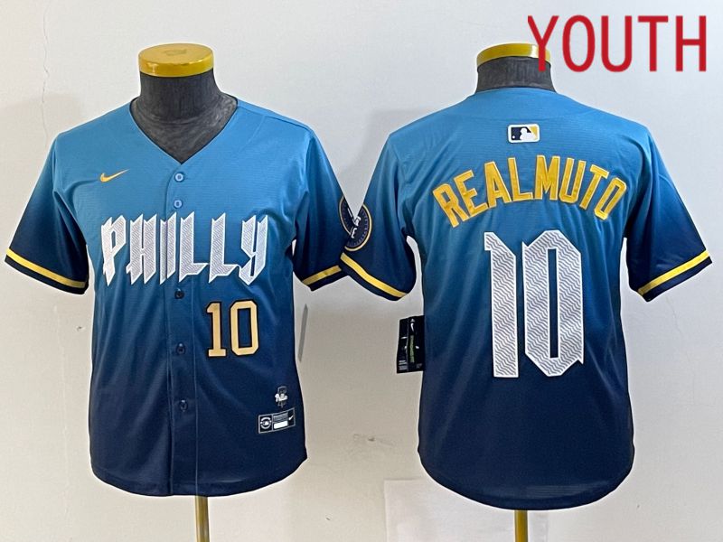 Youth Philadelphia Phillies #10 Realmuto Blue City Edition Nike 2024 MLB Jersey style 2